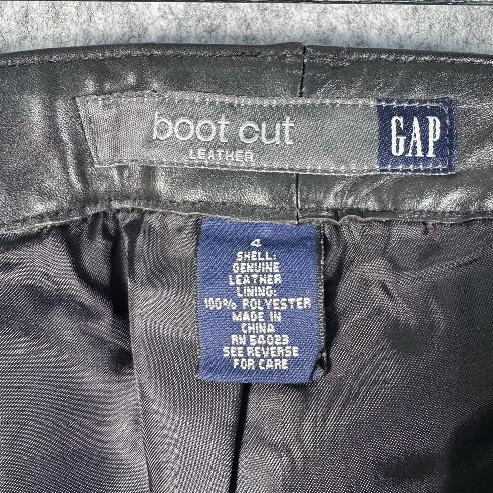 Gap Leather Pants Womens Size 4 Black Boot Cut Biker Grunge Y2K Lined - Picture 8 of 10